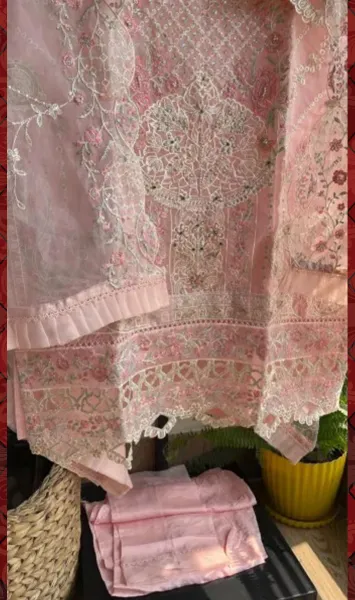 Pakistani Original Bin Saeed Luxury Organza Stitched 3 Pcs _ Pink 